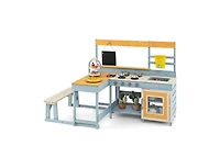 Fir Wood Play Kitchen with Kids Picnic Table and Built-in Bench