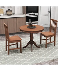 Gymax 3-Piece Dining Kitchen Table Dining Set Mid-Century Round WoodenTable & 2 Chairs