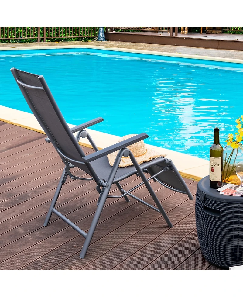 Costway Outdoor Foldable Reclining Chair Aluminum Frame 7-Position Adjustable