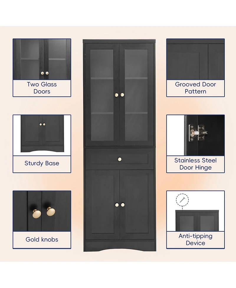Casainc Tall Bathroom Storage Cabinet, Four Doors, Drawers, Adjustable Shelf