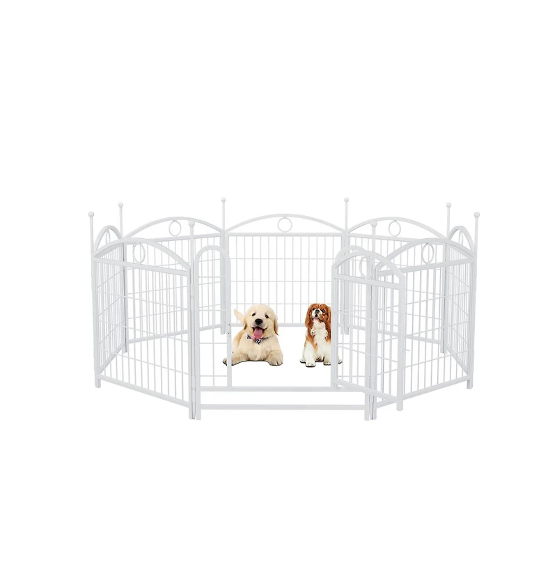 Aostirmotor 24 in H. 8 White Panels Heavy Duty Metal Dog Pen Pet with Door for Large Medium Small Dogs Indoor Outdoor
