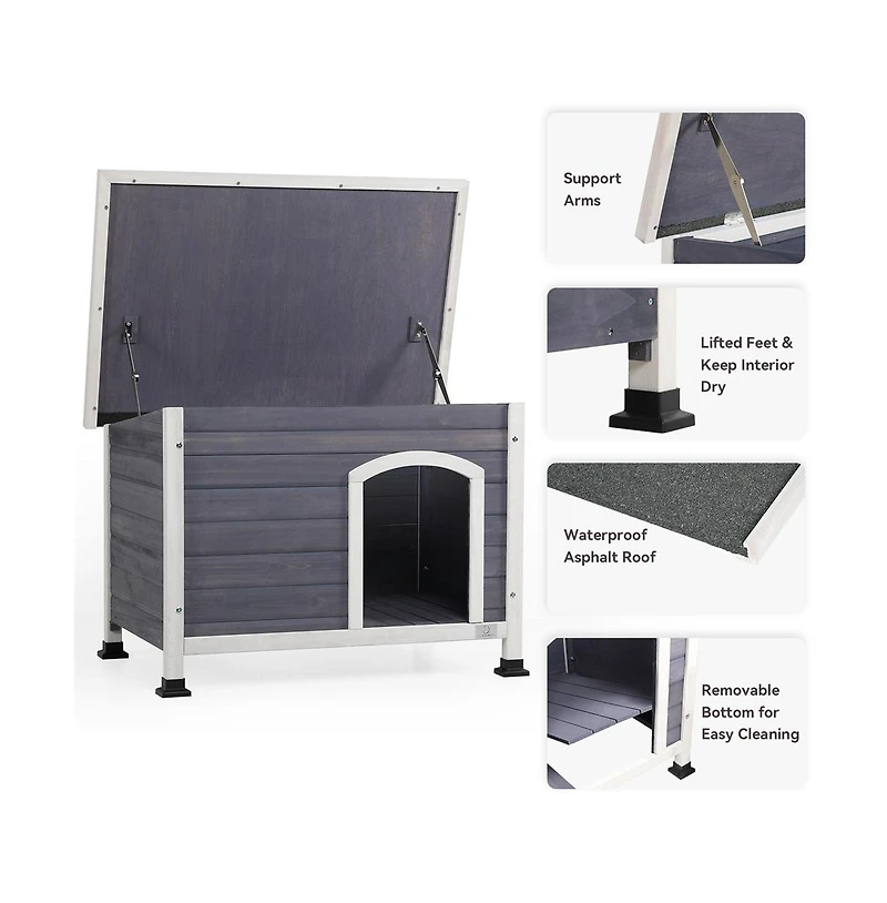 Aostirmotor 24 in H. Gray Small Wooden Outdoor Dog House with Elevated Floor