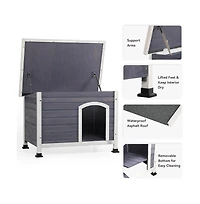 Aostirmotor 24 in H. Gray Small Wooden Outdoor Dog House with Elevated Floor