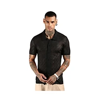 Campus Sutra Men's Overlap-Textured Knit Shirt