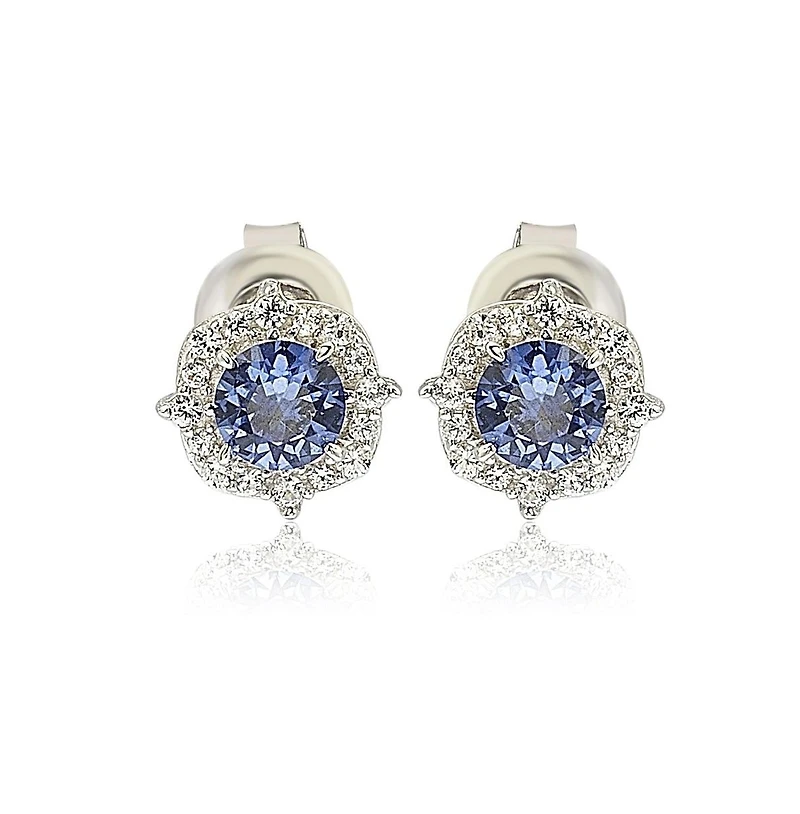 Suzy Levian New York Sterling Silver Sapphire 0.66cttw Halo Stud Earrings