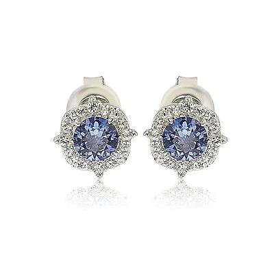 Suzy Levian New York Sterling Silver Sapphire 0.66cttw Halo Stud Earrings
