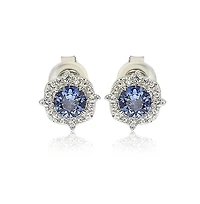 Suzy Levian New York Sterling Silver Sapphire 0.66cttw Halo Stud Earrings