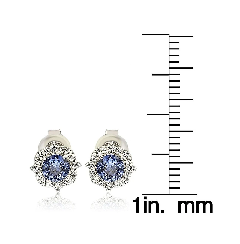 Suzy Levian New York Sterling Silver Sapphire 0.66cttw Halo Stud Earrings