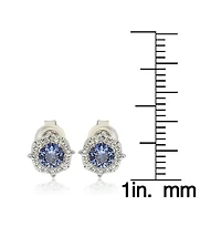 Suzy Levian New York Sterling Silver Sapphire 0.66cttw Halo Stud Earrings