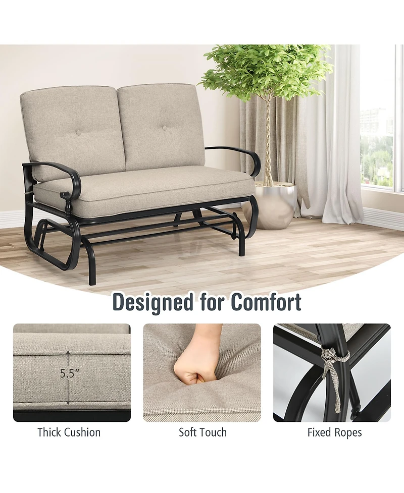 Costway 2-Person Outdoor Swing Glider Chair Bench Loveseat Cushioned Sofa