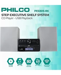 Philco Stereo Shelf Systems Tray Loading Cd Player with Digital Fm Radio, Bluetooth Streaming, Remote Control in Silver