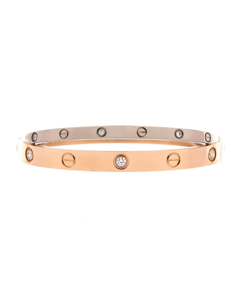 Pre-Owned Cartier Double Love Bracelet 18K Rose Gold with 18K White Gold with Diamonds