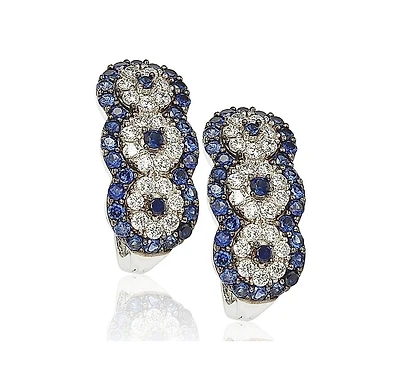 Suzy Levian Sterling Silver Sapphire & Created White Floral Huggie Hoop Earrings