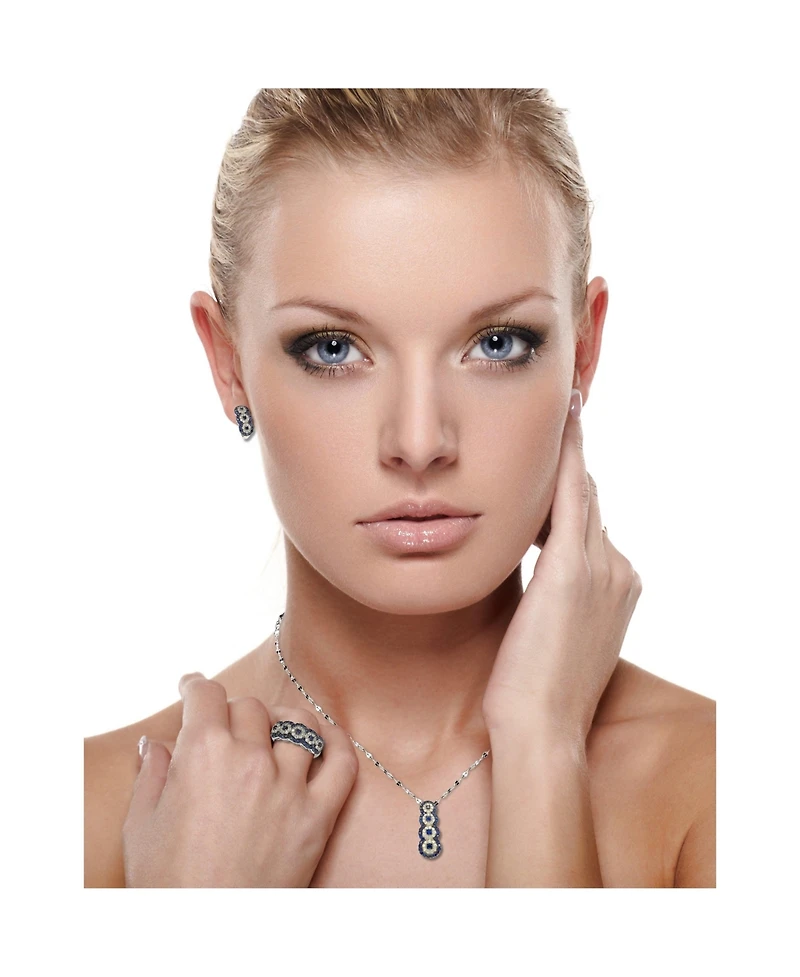 Suzy Levian Sterling Silver Sapphire & Created White Floral Huggie Hoop Earrings
