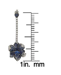 Suzy Levian New York Sterling Silver Sapphire & Created White Flower Petal Drop Dangle Earrings