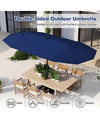 Gymax 13 Ft Patio Umbrella Double-Sided Market Umbrella w/ 36 Solar-Powered Led Lights