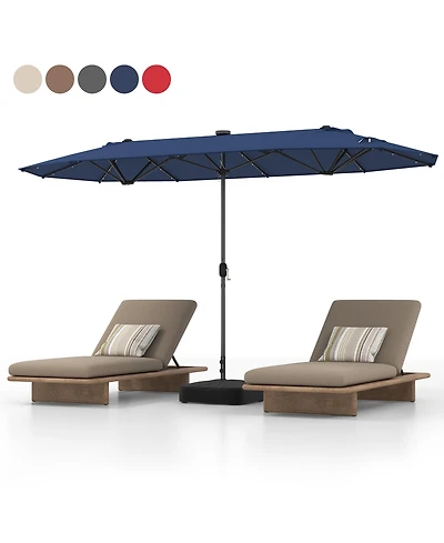 Gymax 13 Ft Patio Umbrella Double-Sided Market Umbrella w/ 36 Solar-Powered Led Lights