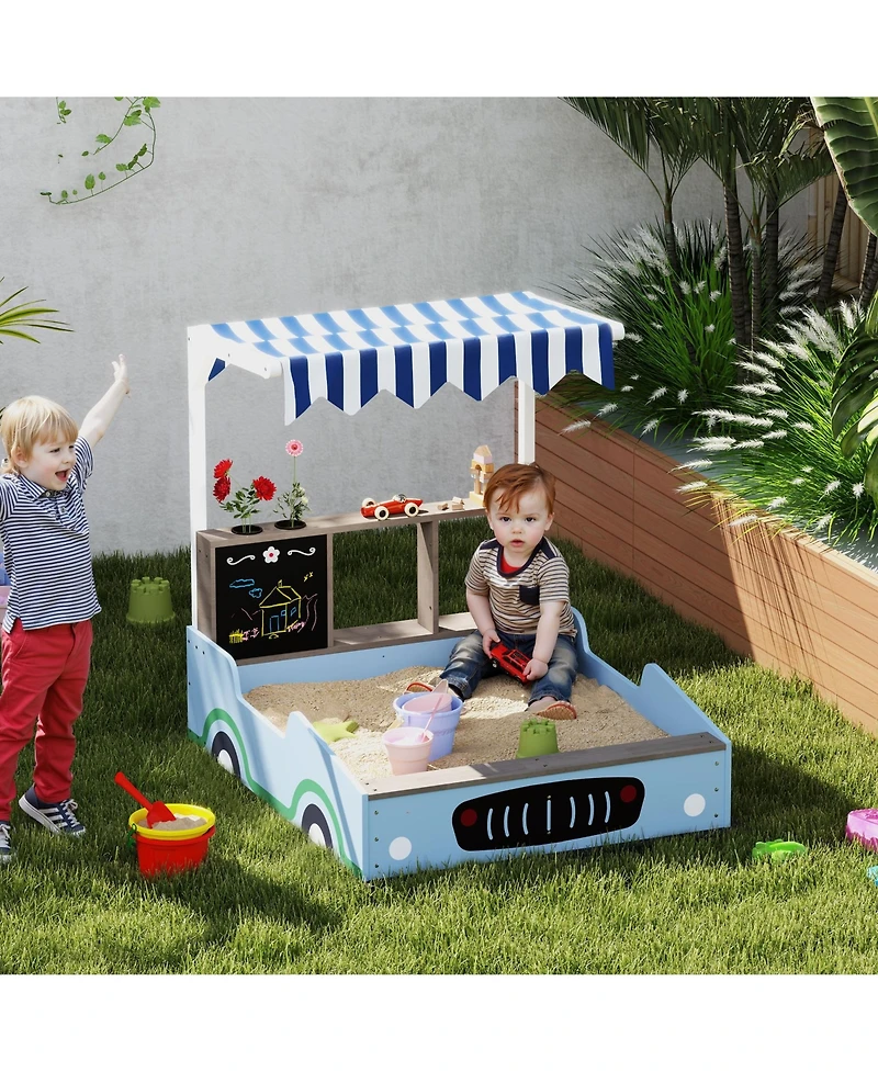 Qaba Kids Wooden box, Grocery Store Outdoor Box with Canopy,
