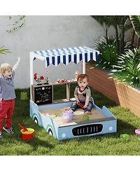 Qaba Kids Wooden box, Grocery Store Outdoor Box with Canopy,