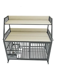 Aostirmotor 35 in. W x 49 in. H x 24 in. D Large Pet Cage with Storage Rack Drawers with Stainless Steel Food in Beige