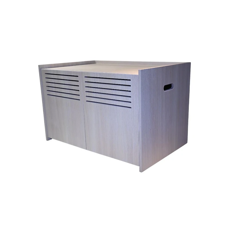 Aostirmotor Beige Brown Wood Cat House Cat Litter Box Enclosure with Scratching Pad