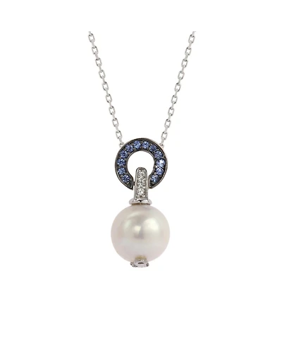 Suzy Levian New York Sterling Silver Freshwater Pearl & Sapphire Classic Circle Pendant