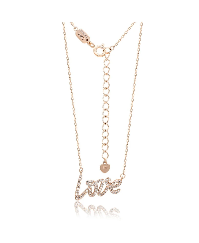 Suzy Levian New York Suzy Levian Rose Sterling Silver White Topaz "Love" Necklace