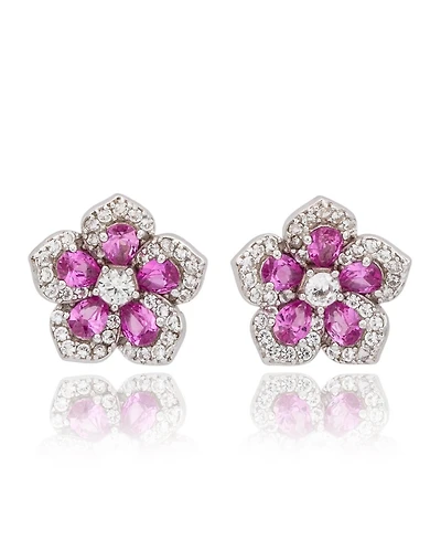 Suzy Levian New York Suzy Levian Sterling Silver Sapphire Created White Sapphire Petite Flower Earrings