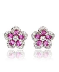 Suzy Levian New York Suzy Levian Sterling Silver Sapphire Created White Sapphire Petite Flower Earrings