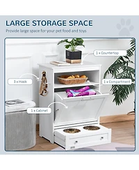 Aostirmotor Pet Feeder Cabinet with Raised Bowls and Storage White