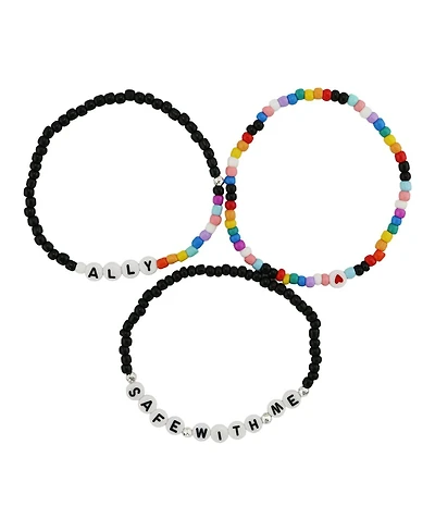 Rebl Jewelry 3-Piece Rainbow Beaded Stretch Bracelet Set Ally and Safe With Me