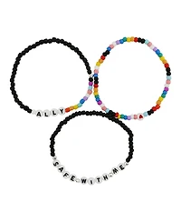 Rebl Jewelry 3-Piece Rainbow Beaded Stretch Bracelet Set Ally and Safe With Me