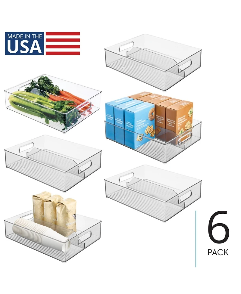 mDesign Divided Storage Bin for Fridge or Pantry, Set of 6, Clear, Made in Usa