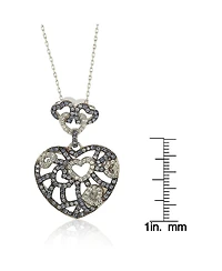Suzy Levian Sterling Silver Sapphire & Created White Clustered Heart Pendant