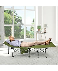 Folding Camping Cot with Side Storage Pocket and Detachable Headrest