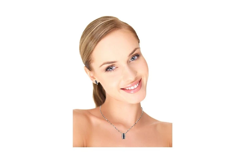 Suzy Levian New York Sterling Silver Sapphire and Created White Curvy Frame Huggie Hoop Earrings