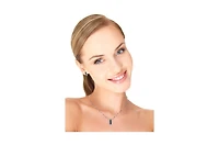 Suzy Levian New York Sterling Silver Sapphire and Created White Curvy Frame Huggie Hoop Earrings