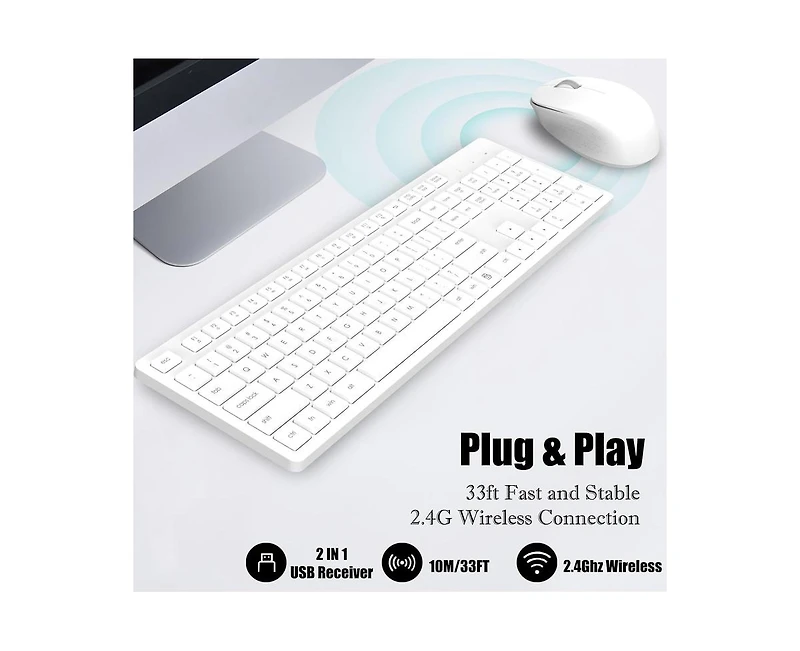 Risokeys Wireless Keyboard and Mouse Combo, Full-Sized Ergonomic Computer Keyboard