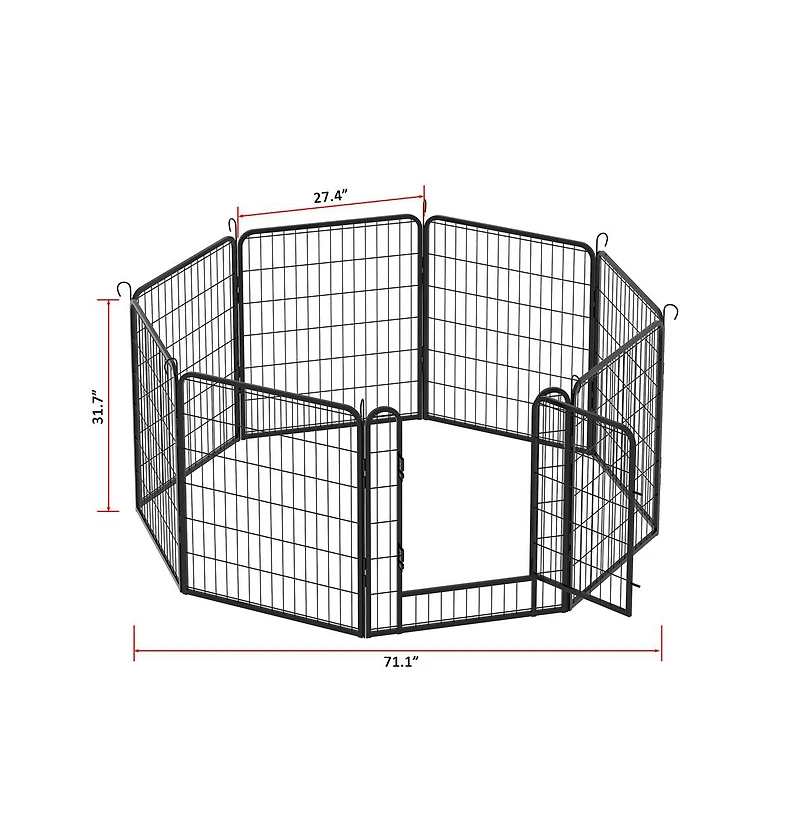 Aostirmotor Black Panels 31.7 in H. Heavy Duty Metal Pet Exercise Pen with Door for Outdoor