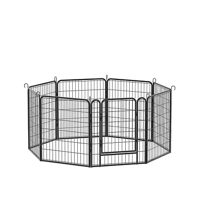Aostirmotor Black Panels 31.7 in H. Heavy Duty Metal Pet Exercise Pen with Door for Outdoor