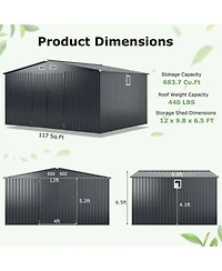 Costway 12 x 9.8 Ft Outdoor Storage Shed All-Weather & Rustproof Galvanized Metal