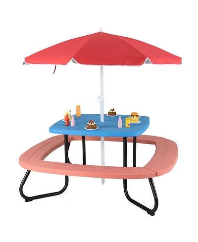Kids Picnic Table Outdoor Activity with Adjustable & Collapsible Umbrella