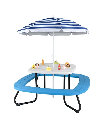Kids Picnic Table Outdoor Activity Table with Adjustable & Collapsible Umbrella