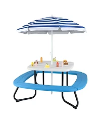 Kids Picnic Table Outdoor Activity Table with Adjustable & Collapsible Umbrella