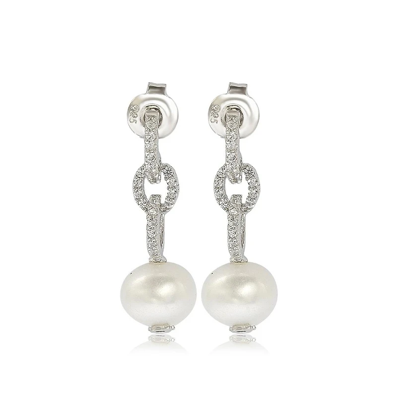 Suzy Levian New York Suzy Levian Sterling Silver Pearl & White Sapphire Dangle Earrings