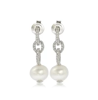 Suzy Levian New York Suzy Levian Sterling Silver Pearl & White Sapphire Dangle Earrings