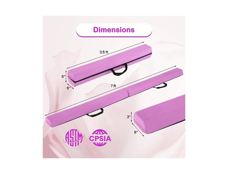 Akiudex 7FT Foldable Gymnastics Balance Beam with Suede Cover and Eva Foam