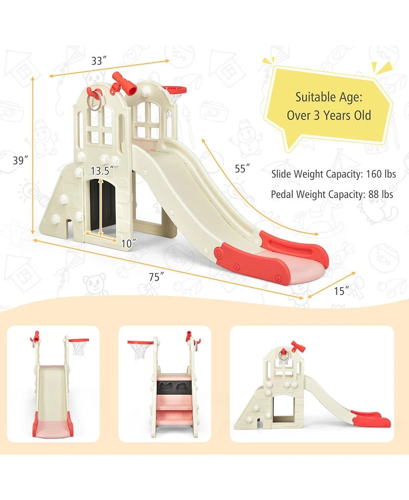 Akiudex 6-in-1 Kids Slide and Climber Playset with Basketball Hoop and Ring Toss
