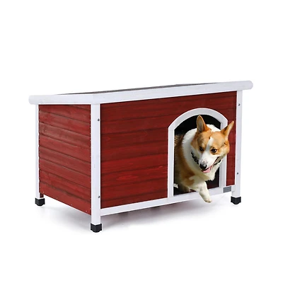Aostirmotor Medium Wooden Outdoor Dog House with Adjustable Plastic Feet and Elevated Floor