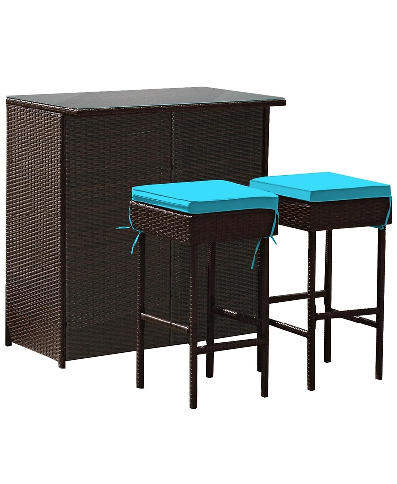 Gymax 3Pieces Rattan Patio Bar Table And Stool Set Dining Set